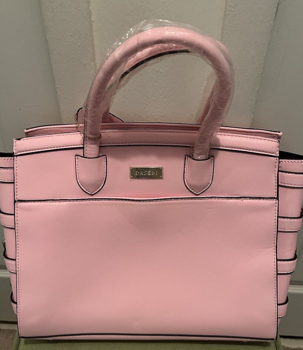 Dasein Ladies Crossbody Purse Pretty Pink Waterproof PVC Large Bag Side Buckles